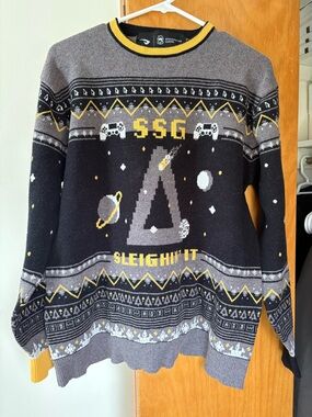 Space Station Gaming 'Sleighin’ It' Crewneck Sweater in Black and Gray